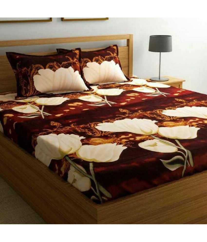     			Exopick - Coffee Microfiber Double Bedsheet with 2 Pillow Covers