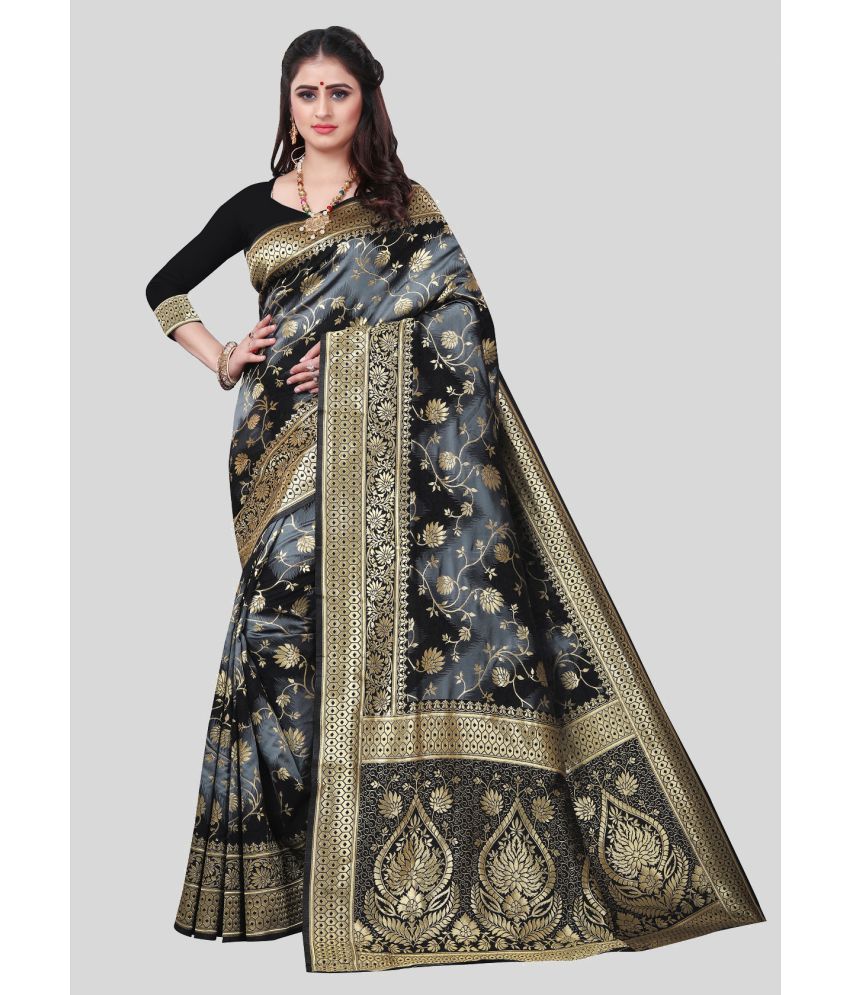     			Gazal Fashions - Black Silk Saree With Blouse Piece ( Pack of 1 )