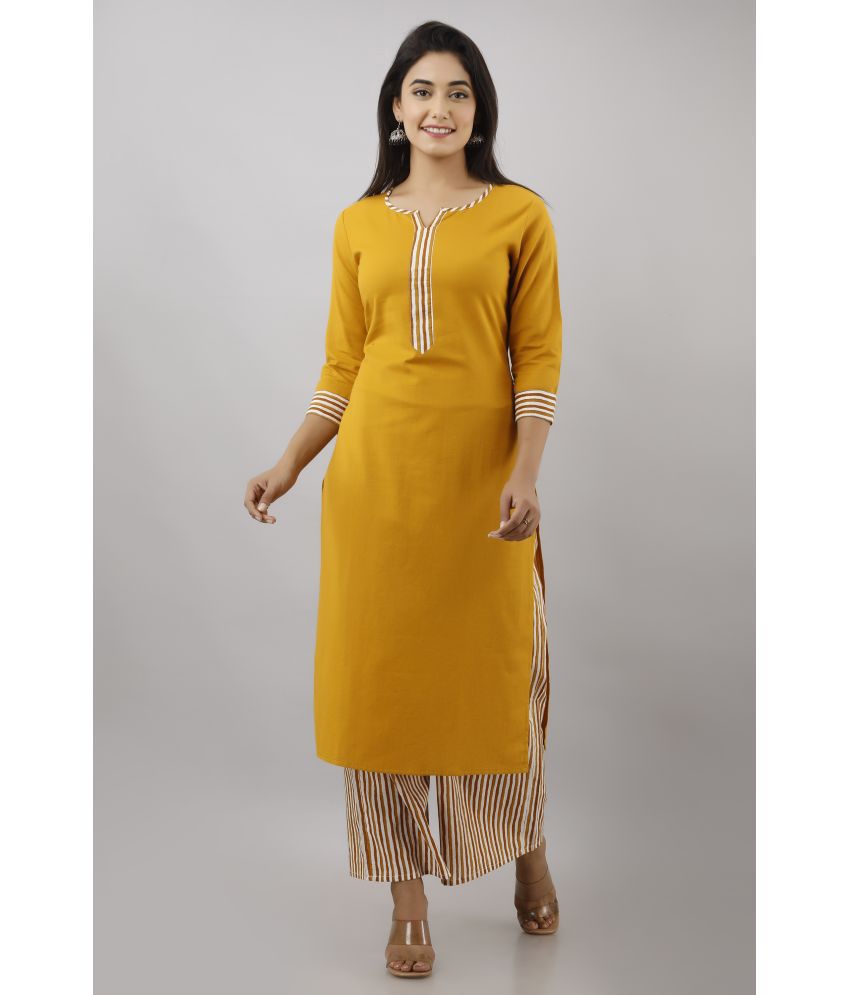     			JAIPUR VASTRA - Yellow Straight Cotton Blend Women's Stitched Salwar Suit ( Pack of 1 )