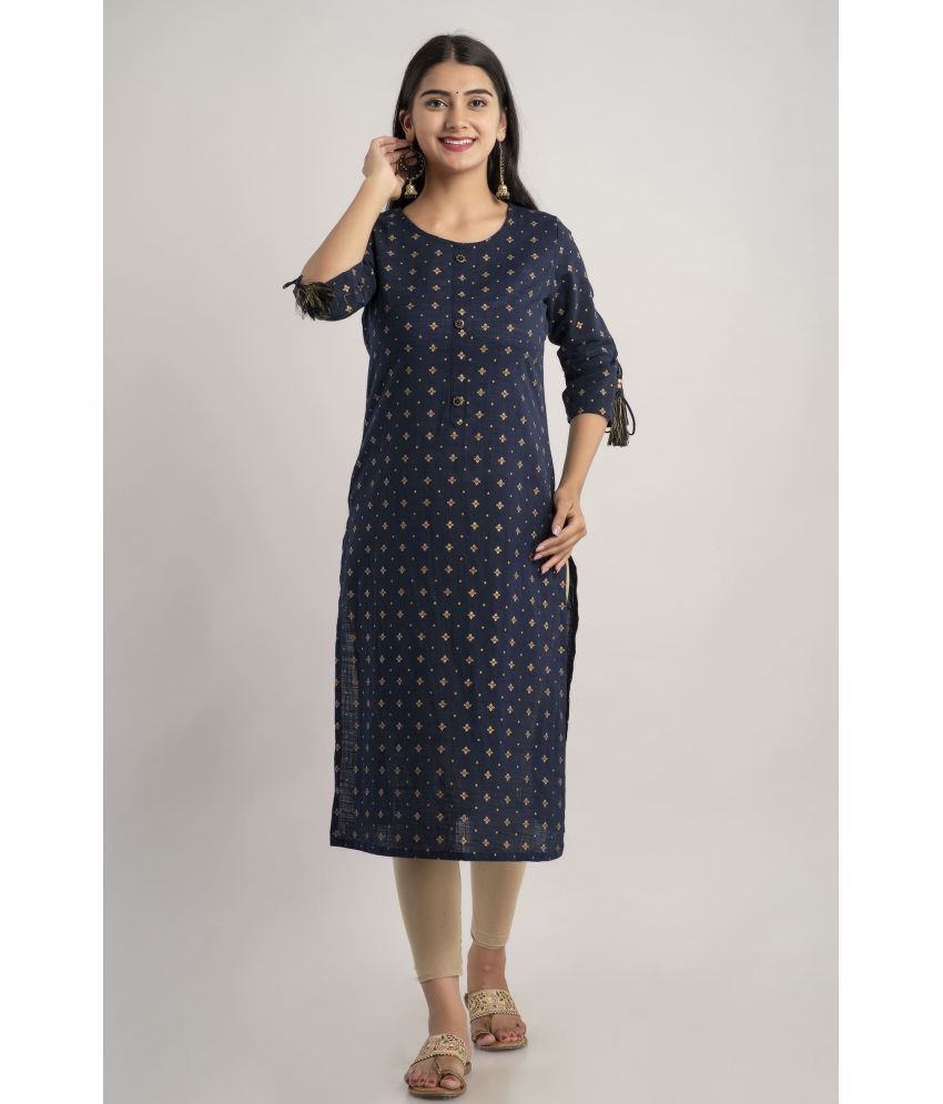     			MAUKA - Blue Cotton Women's Straight Kurti ( Pack of 1 )