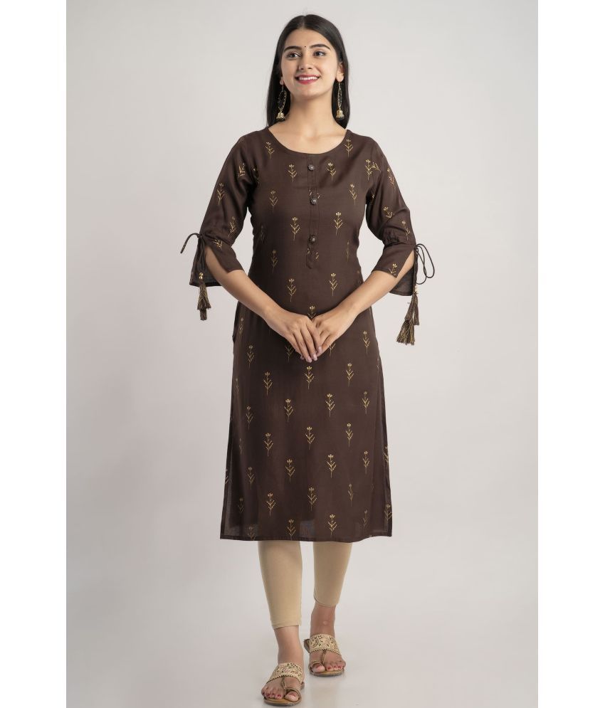     			MAUKA - Brown Rayon Women's Straight Kurti ( Pack of 1 )