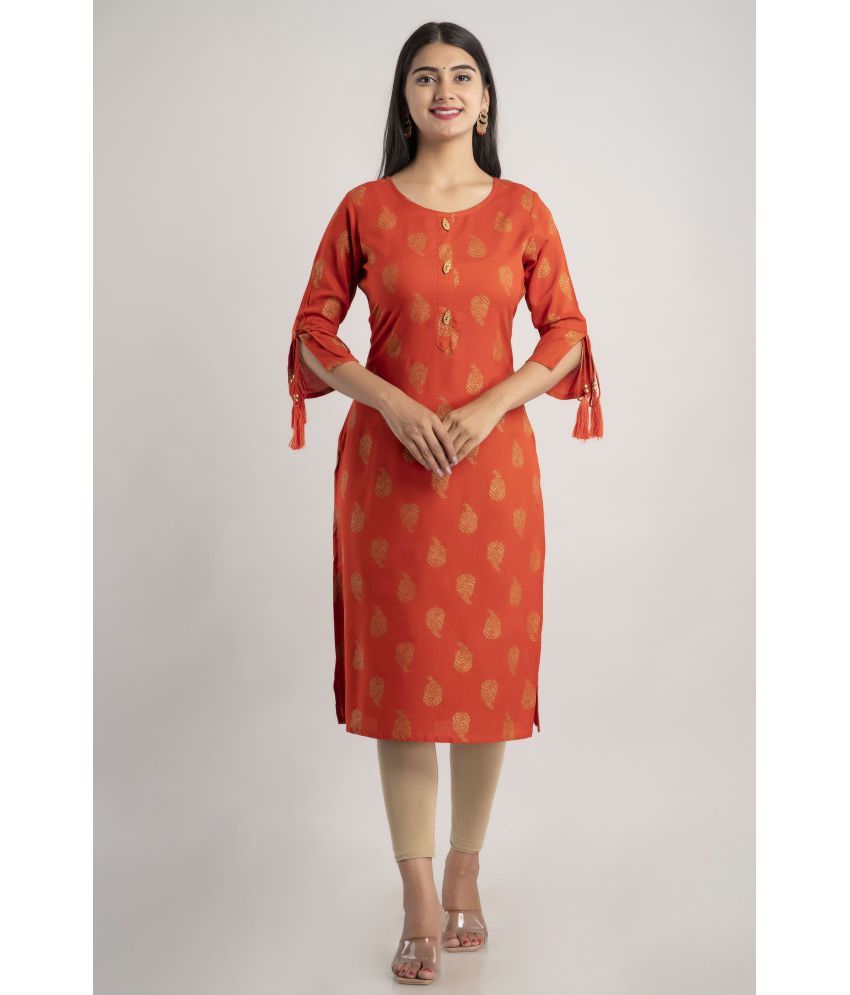     			MAUKA - Rust Rayon Women's Straight Kurti ( Pack of 1 )