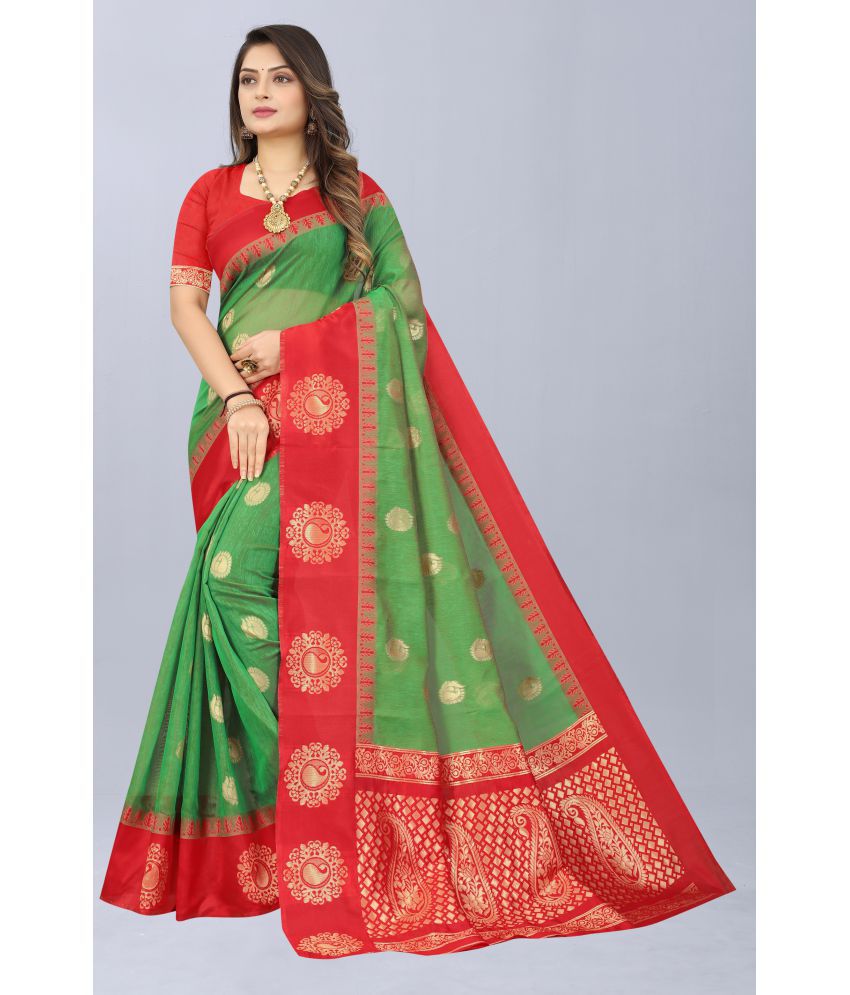     			NENCY FASHION - Green Cotton Saree Without Blouse Piece ( Pack of 1 )