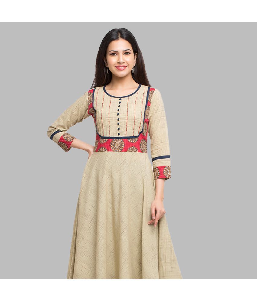     			Yash Gallery - Beige Cotton Women's Anarkali Kurti ( Pack of 1 )