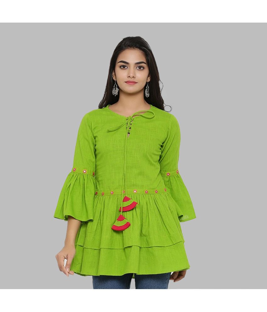     			Yash Gallery - Green Cotton Women's Tiered Top ( Pack of 1 )