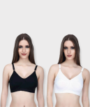 Elina Pack of 2 Cotton Non Padded Women's T-Shirt Bra ( Black )