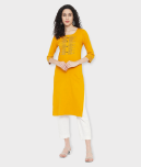 G4Girl - Yellow Cotton Blend Women's Straight Kurti ( Single Pack )