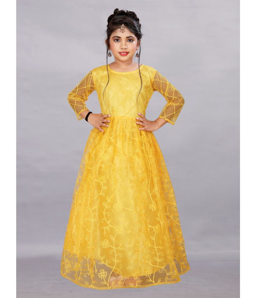     			Apnisha - Yellow Net Girls Gown ( Pack of 1 )