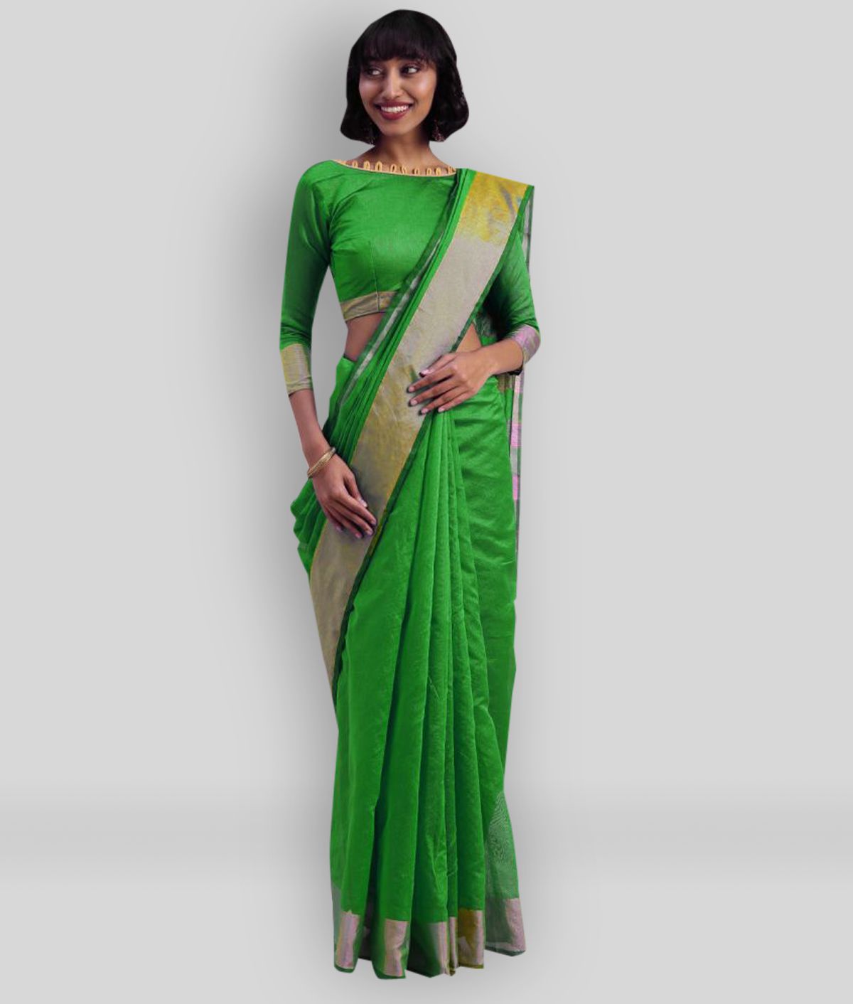    			Bhuwal Fashion - Green Cotton Silk Saree With Blouse Piece ( Pack of 1 )