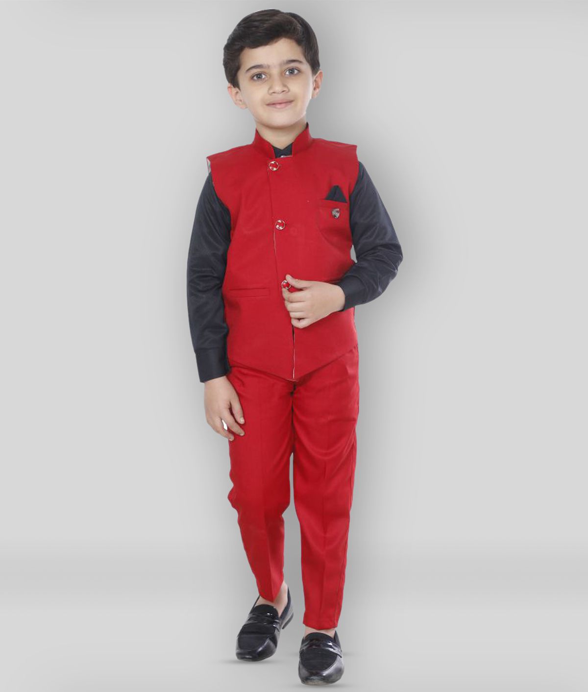     			Fourfolds - Red Cotton Blend Boys Shirt & Pants ( Pack of 1 )