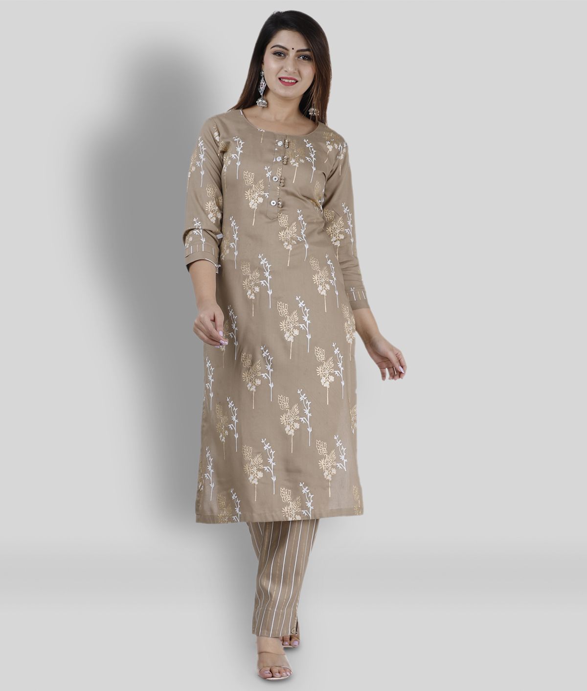     			HIGHLIGHT FASHION EXPORT - Beige Straight Viscose Women's Stitched Salwar Suit ( Pack of 1 )