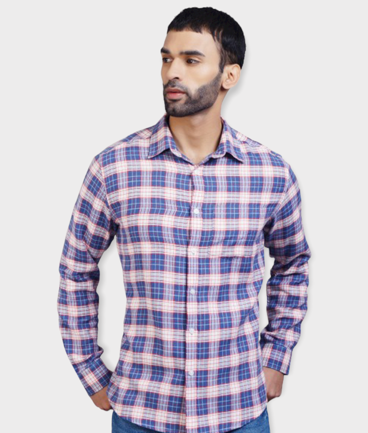 Light Blue Cotton Slim Fit Men's Casual 