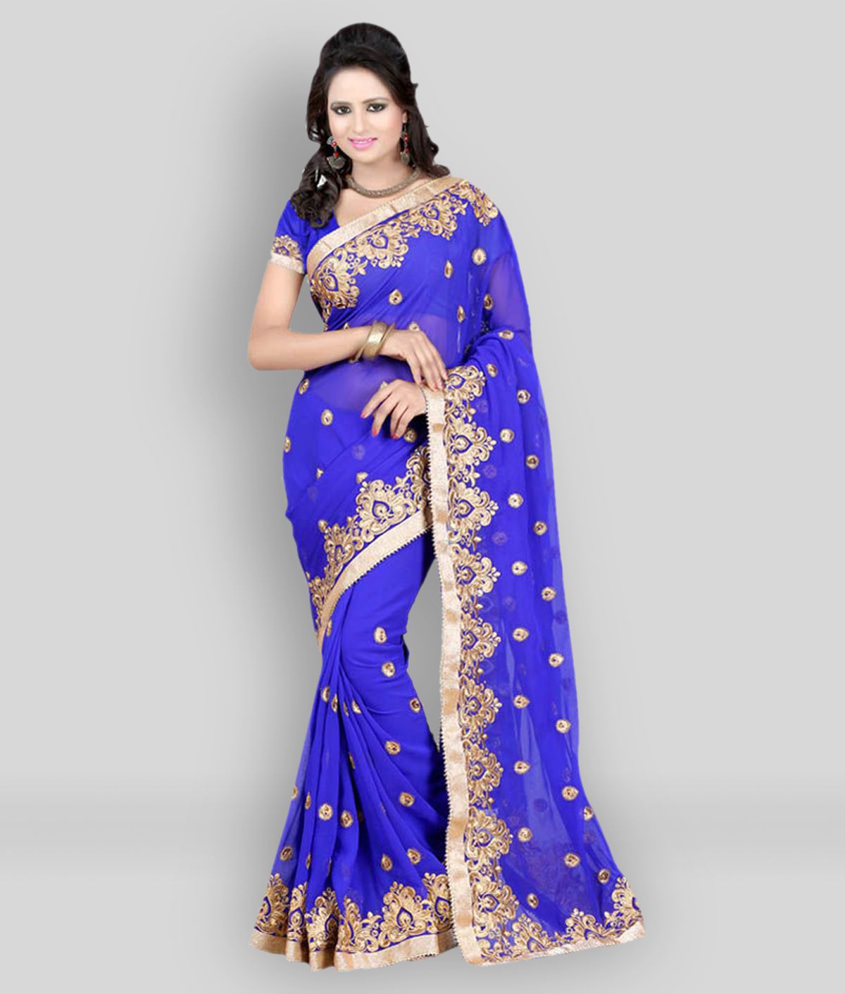     			Pahal Fashion - Blue Cotton Blend Saree With Blouse Piece (Pack of 1)