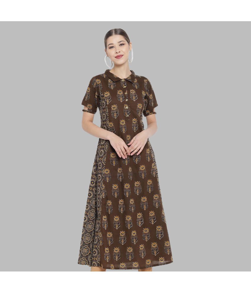    			Yash Gallery - Brown Cotton Women's Shirt Style Kurti ( Pack of 1 )