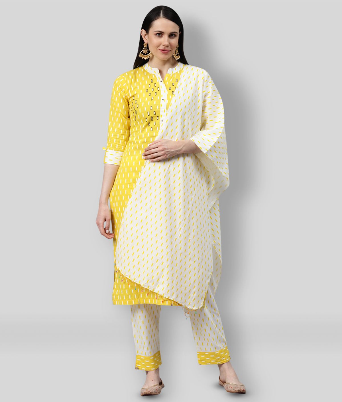     			HIGHLIGHT FASHION EXPORT - Yellow Straight Cotton Women's Stitched Salwar Suit ( Pack of 1 )