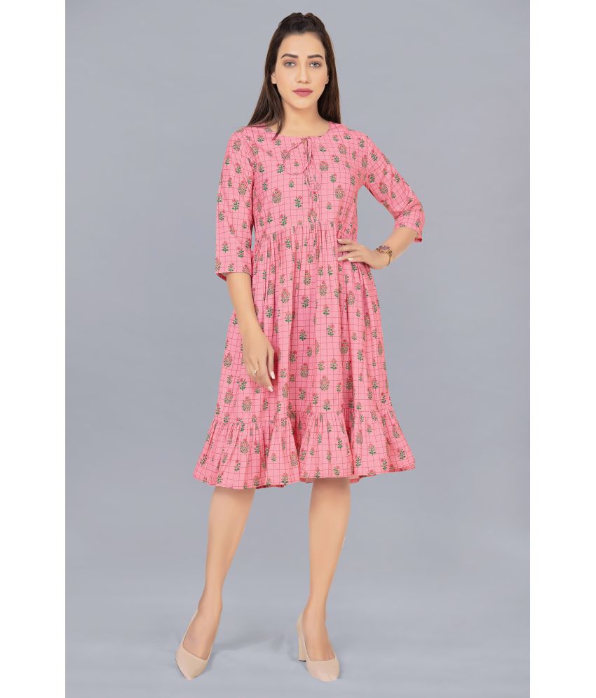     			MIRROW TRADE - Pink Polyester Women's Fit & Flare Dress ( Pack of 1 )