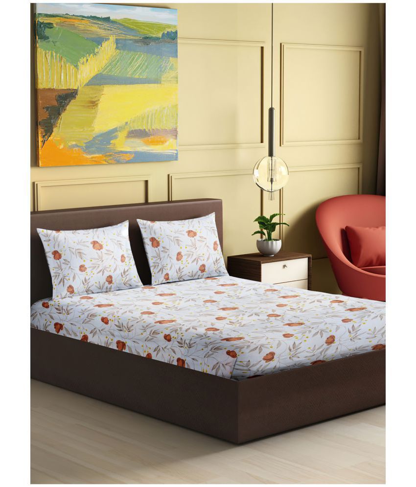     			Abhikram - Brown Cotton Single Bedsheet with 2 Pillow Covers