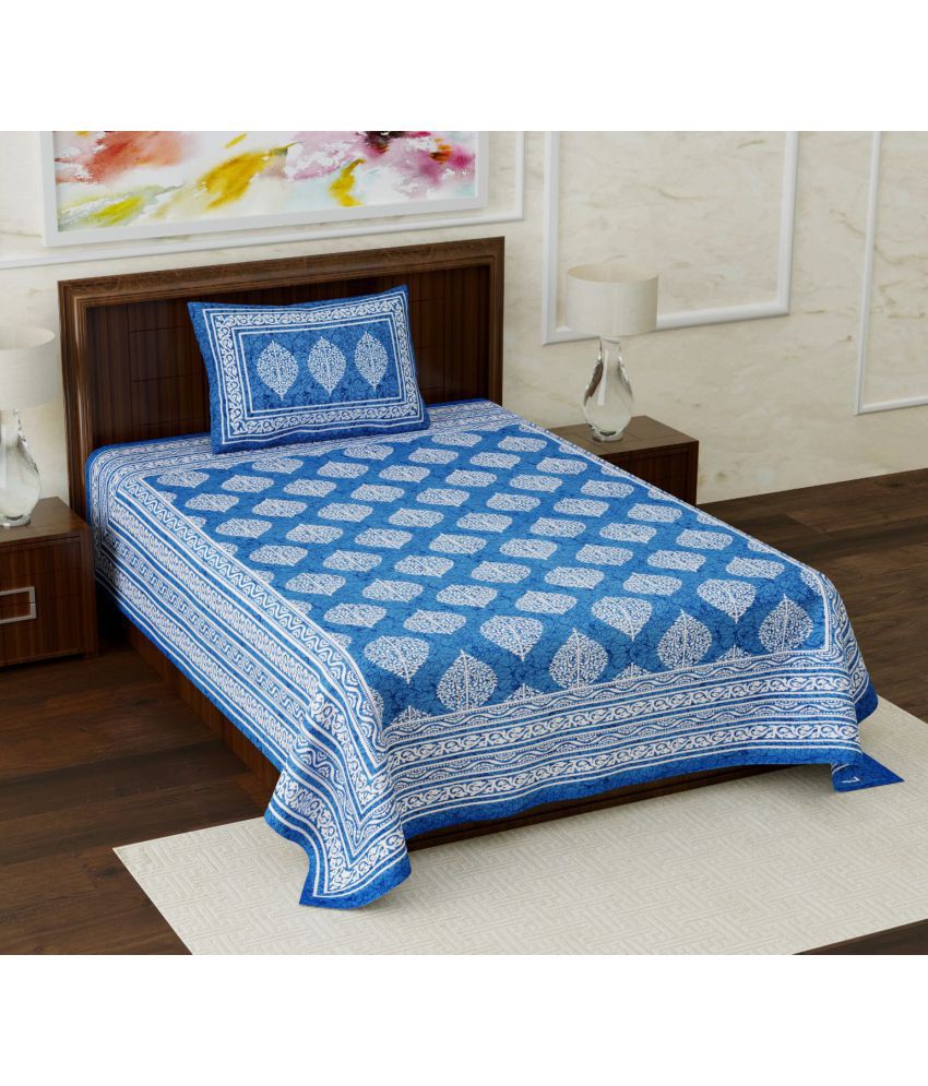     			unique choice - Blue Cotton Single Bedsheet with 1 Pillow Cover