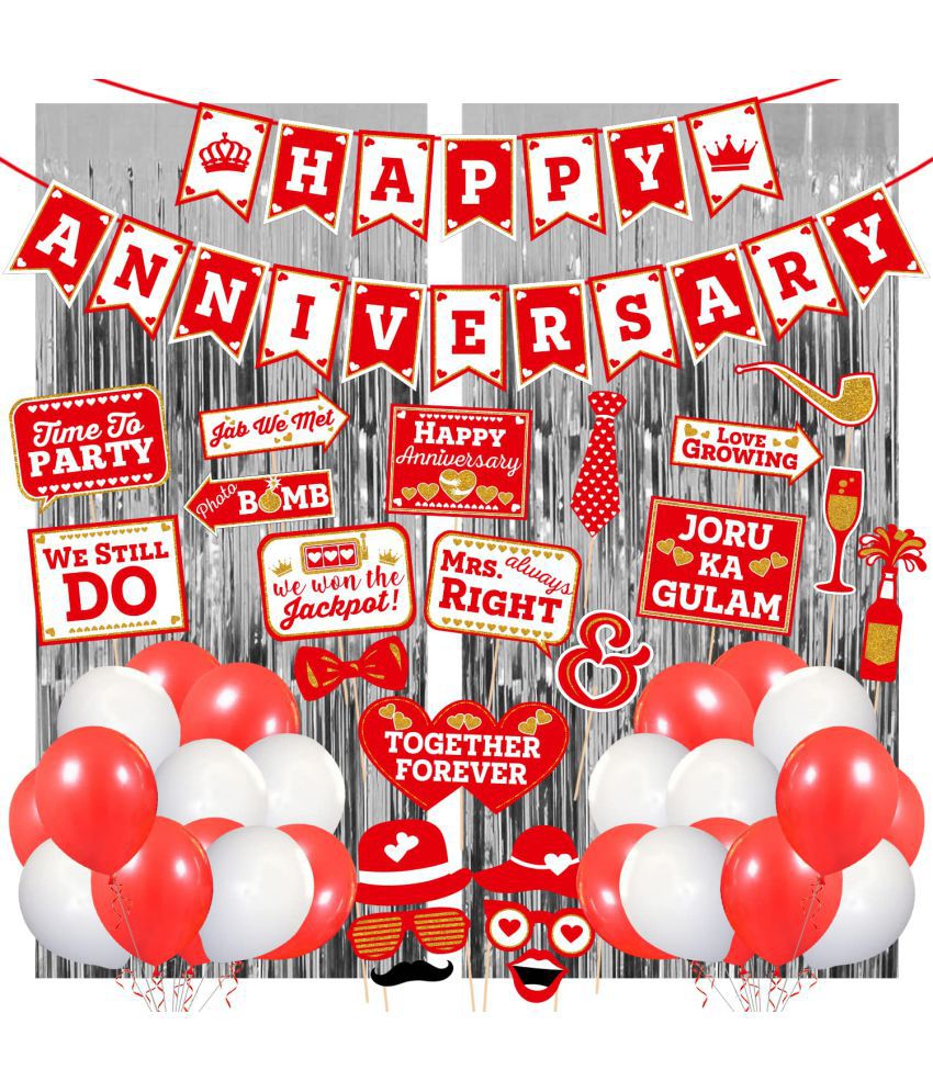     			Zyozi  Anniversary Photo Booth Party Props DIY Kit -Happy Anniversary Banner, Photo Booth Props , Foil Curtain and Balloon/Happy Anniversary Decoration Kit/Anniversary Party Decoration (Pack of 50)