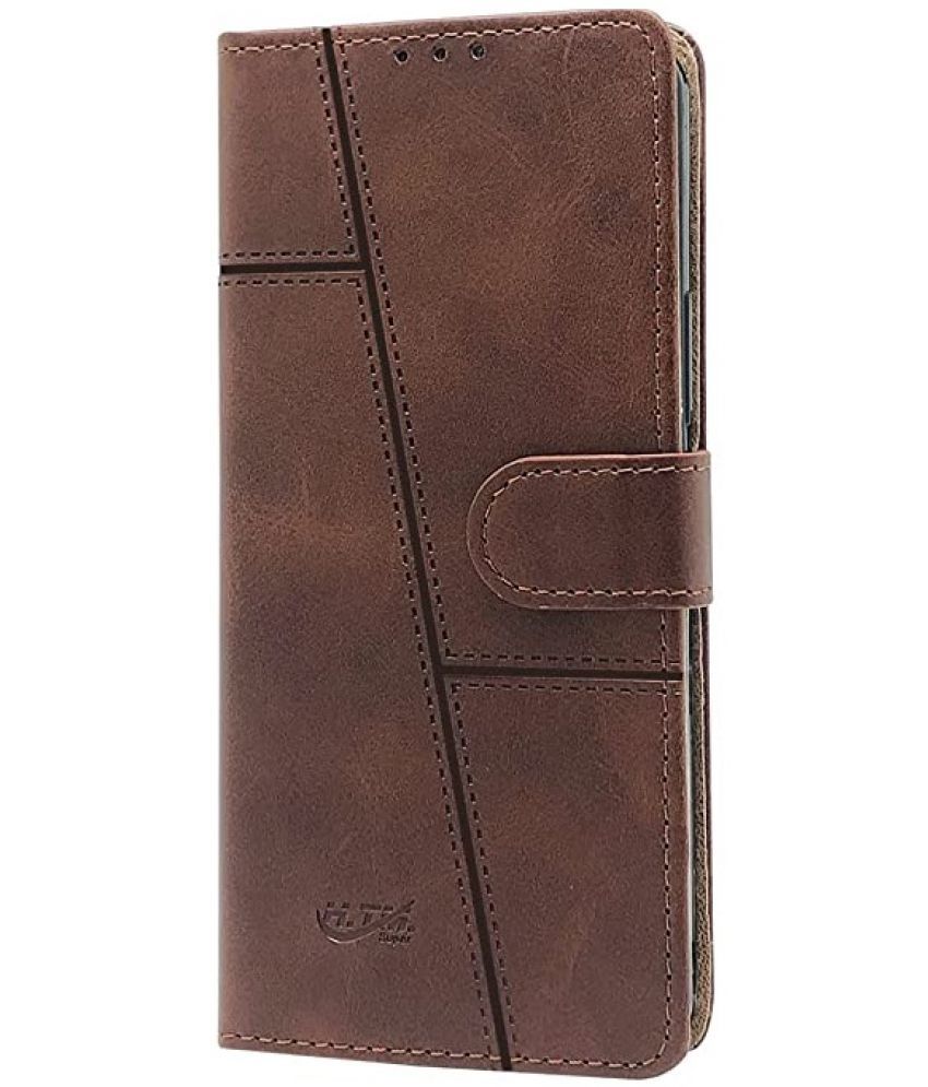     			Doyen Creations - Brown Artificial Leather Flip Cover Compatible For Oppo A96 ( Pack of 1 )