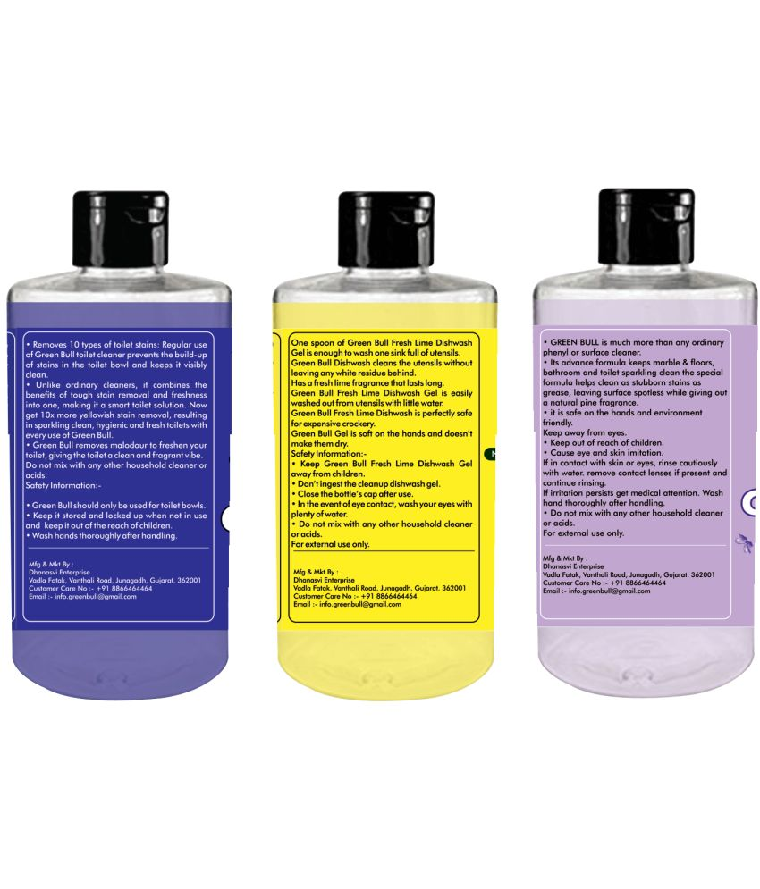 GREEN BULL Toilet Cleaner Concentrate +Dishwash gel+Floor Cleaner 300