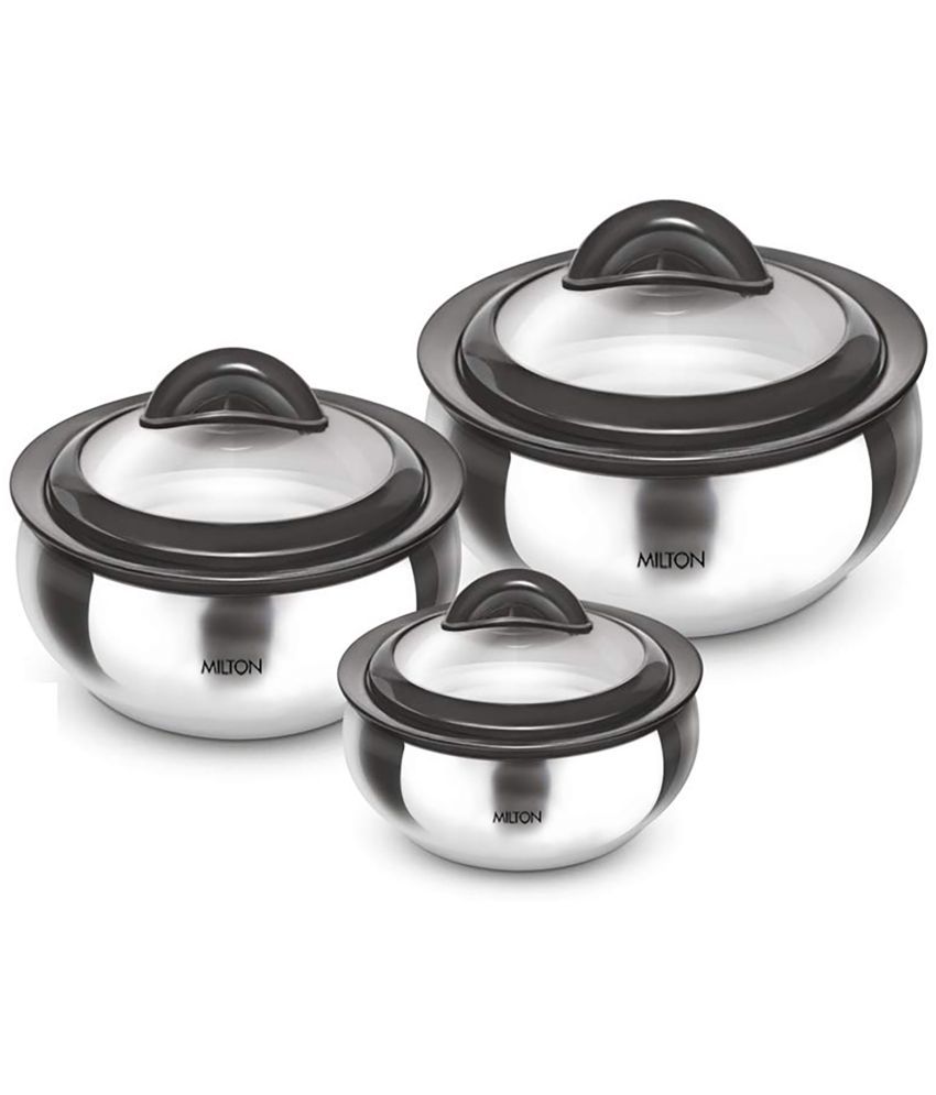     			Milton Clarion Jr Stainless Steel Gift Set Casserole with Glass Lid, Set of 3, (610, 1.33 Litres, 1.78 Litres), Steel Plain