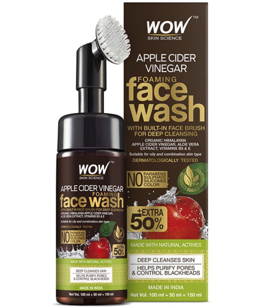     			WOW Apple Cider Vinegar Foaming Face Wash - No Parabens, Sulphate and Silicones (With Built-In Brush), 150 ml
