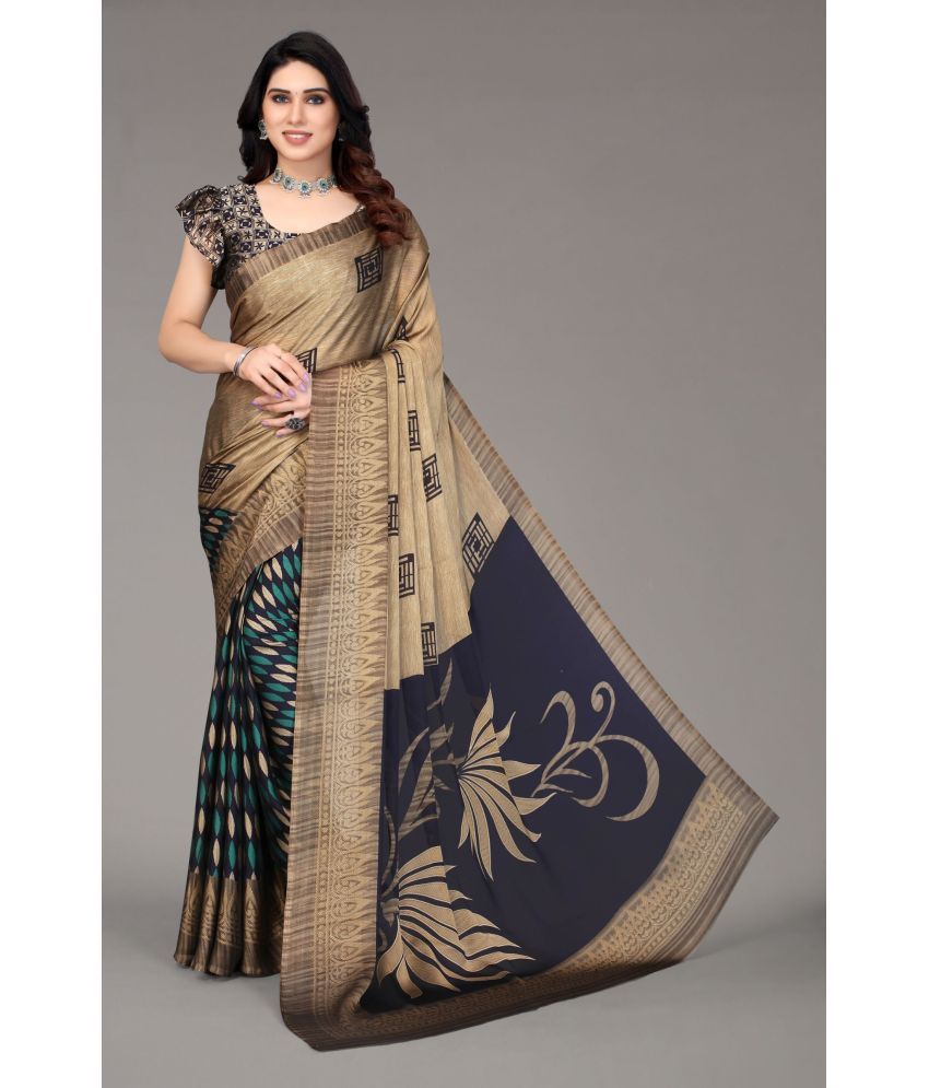     			FABMORA - Navy Blue Chiffon Saree With Blouse Piece ( Pack of 1 )