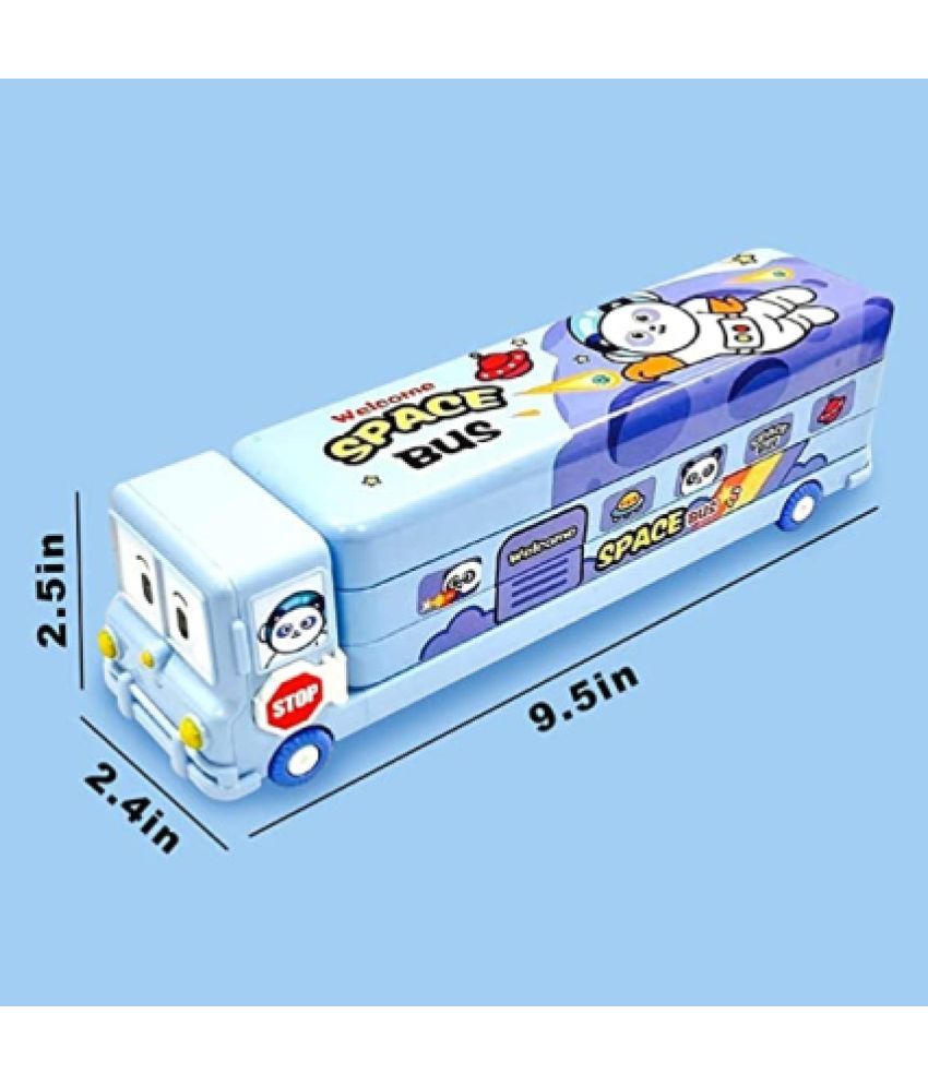 FSN School Bus Pencil Box Boys Compass Box with Wheel / Stylish