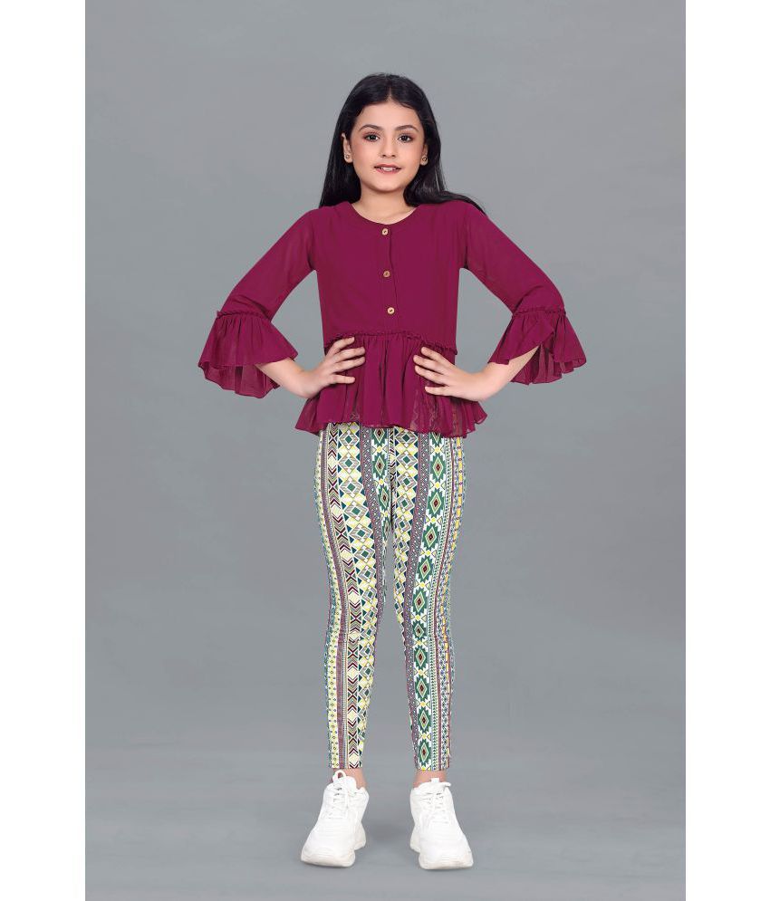     			MIRROW TRADE - Maroon Polyester Girls Top With Leggings ( Pack of 1 )
