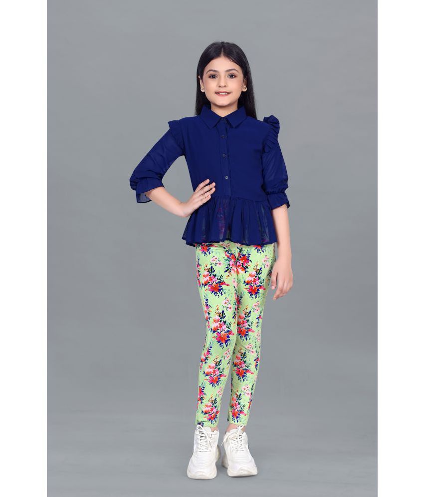     			MIRROW TRADE - Navy Blue Polyester Girls Top With Jeggings ( Pack of 1 )
