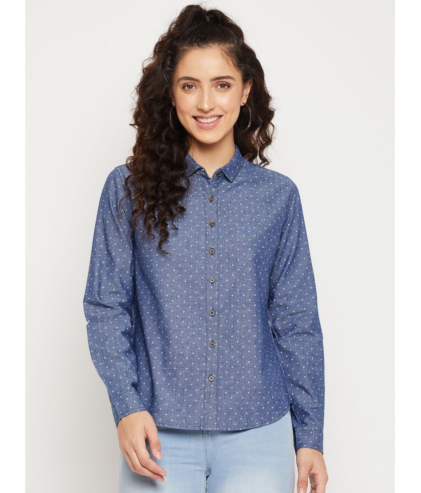 AUSTIN WOOD - Blue Denim Women's Shirt Style Top ( Pack of 1 )