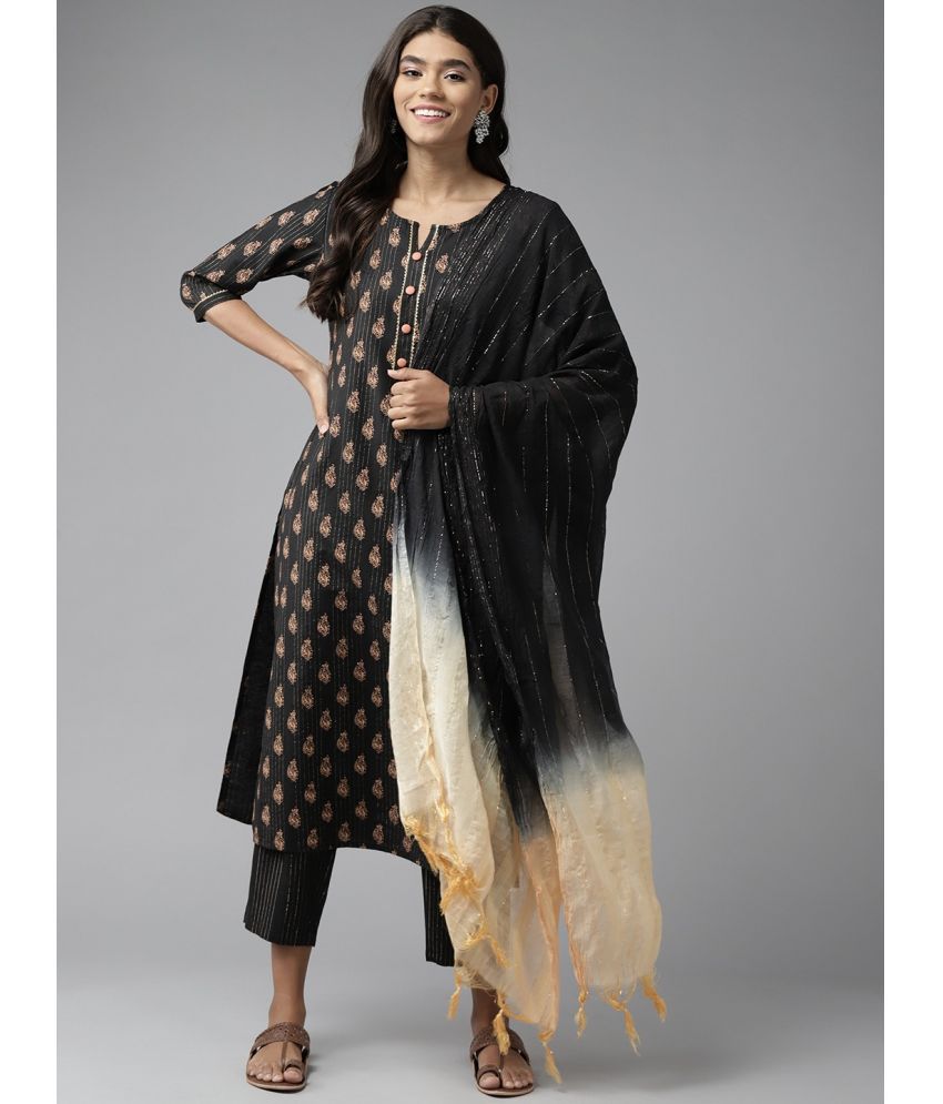    			Yufta - Black Straight Cotton Women's Stitched Salwar Suit ( Pack of 1 )