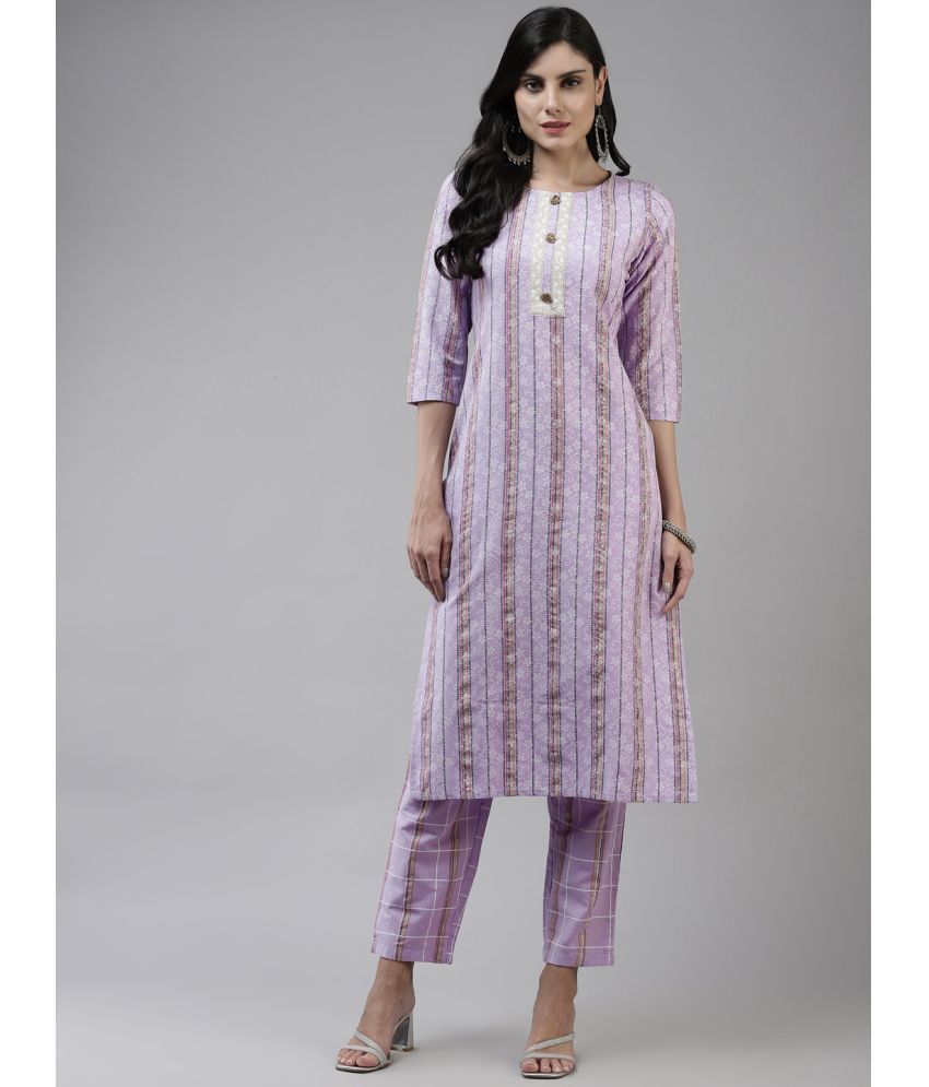     			Yufta - Lavender Straight Cotton Women's Stitched Salwar Suit ( Pack of 1 )