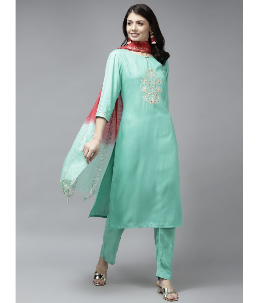     			Yufta - Sea Green Straight Rayon Women's Stitched Salwar Suit ( Pack of 1 )