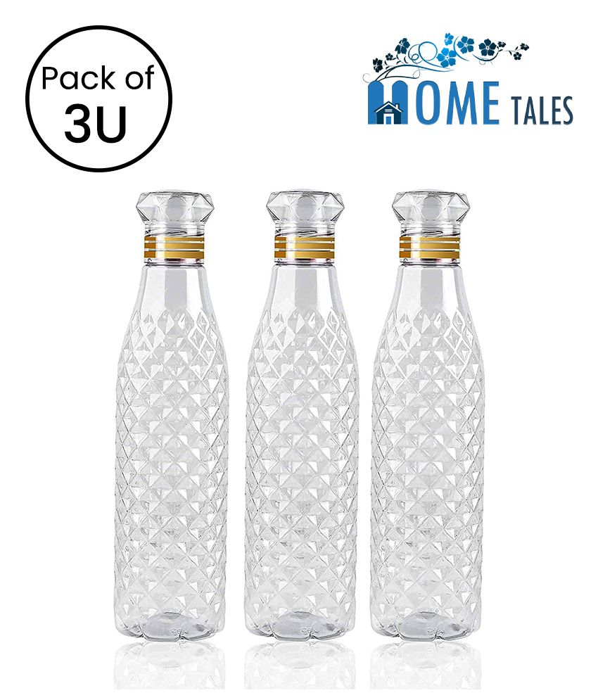     			HOMETALES PET Fridge Water Bottle (1000ml each), (3U), Transparent with diamond pattern