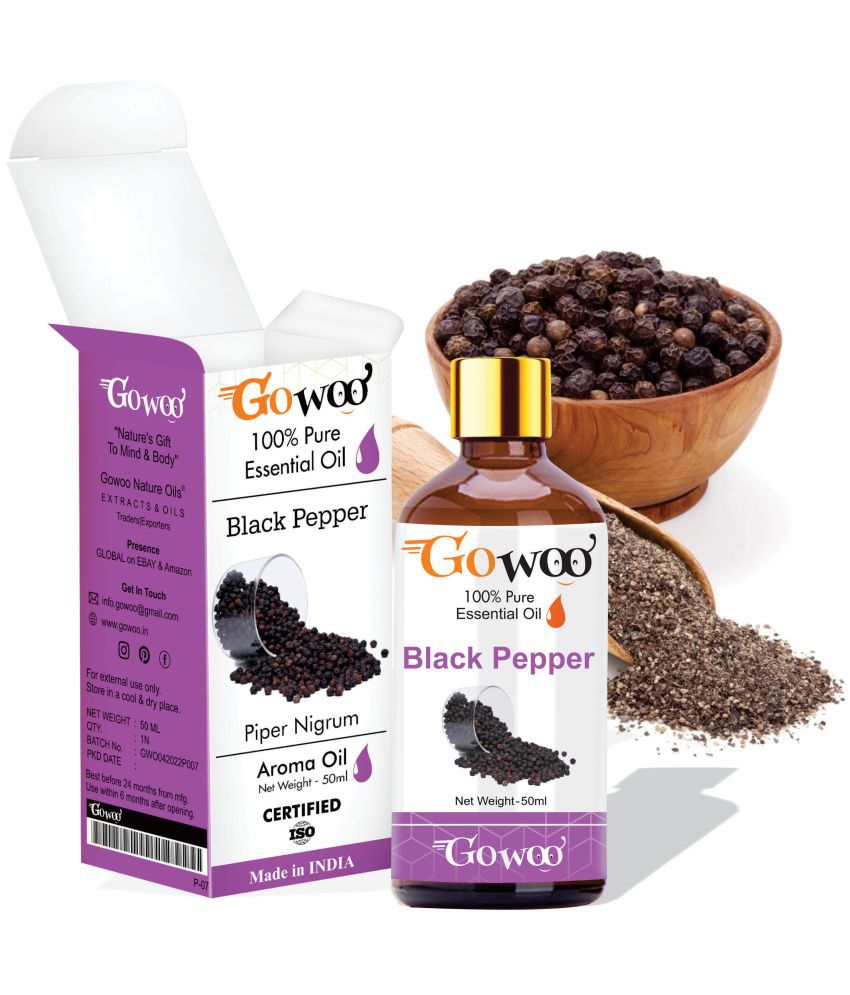     			GO WOO 100% Pure Black Pepper Oil for Hair, Skin, Massage & Aromatherapy (50ml)