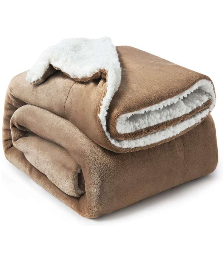 HOMETALES - Brown Sherpa Heavy Winter Single Blanket ( Pack of 1 )