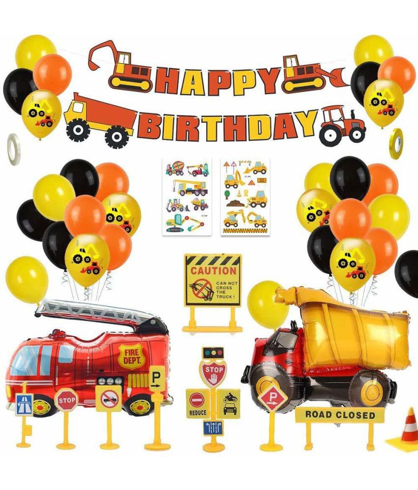     			Party Propz 1st 2nd Birthday Party Decorations for Boy Happy Birthday Balloons Construction Birthday Party Supplies with Happy Birthday Banner Construction Vehicle Fire Truck Foil Balloon (44pcs)