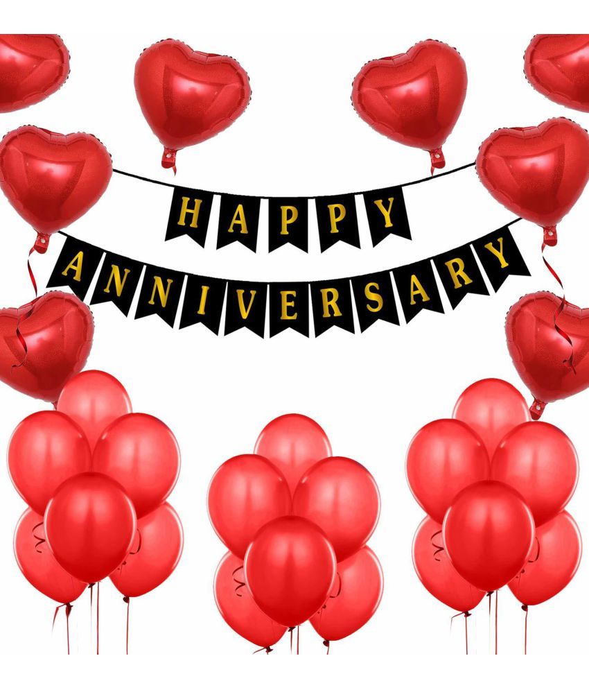 Party Propz Anniversary Decoration Items Combo / Red And Black Happy