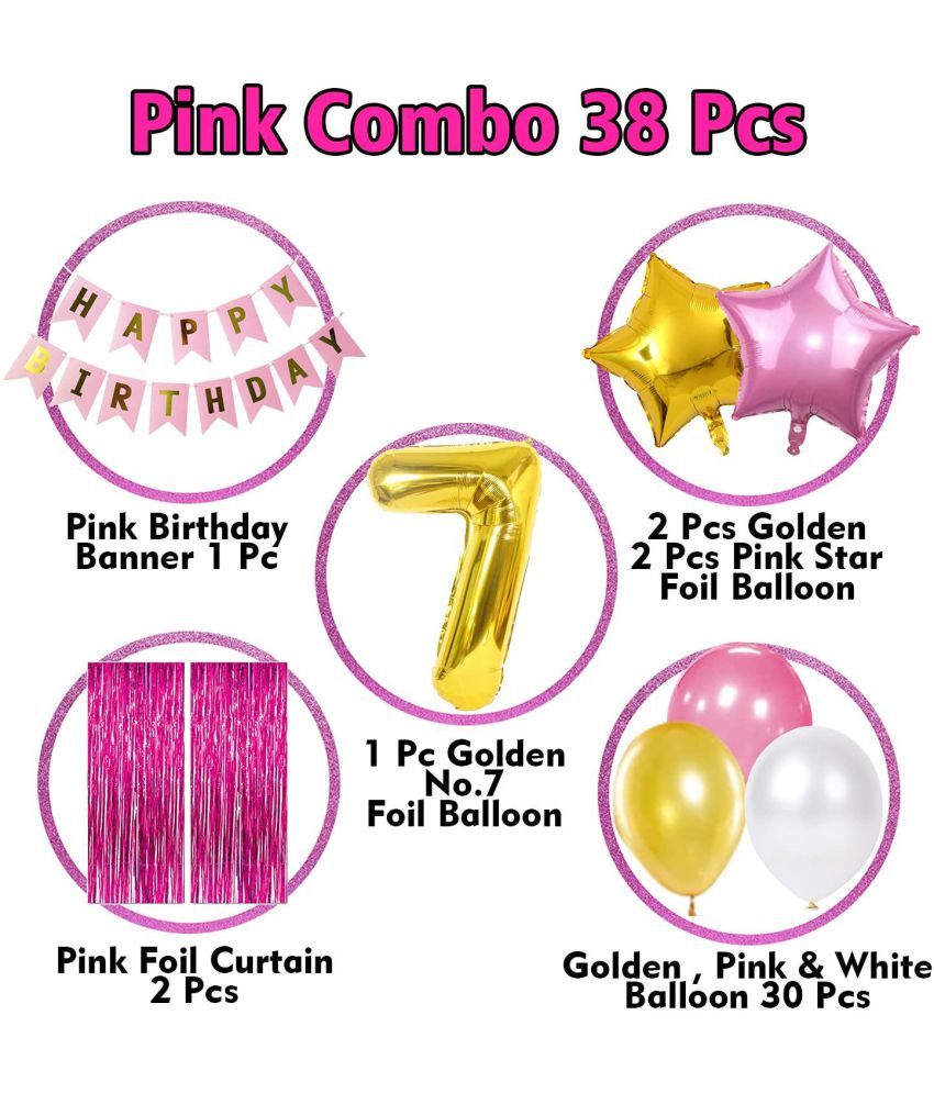 Party Propz Birthday Decoration Combo Kit 38Pcs Pink Theme 7th
