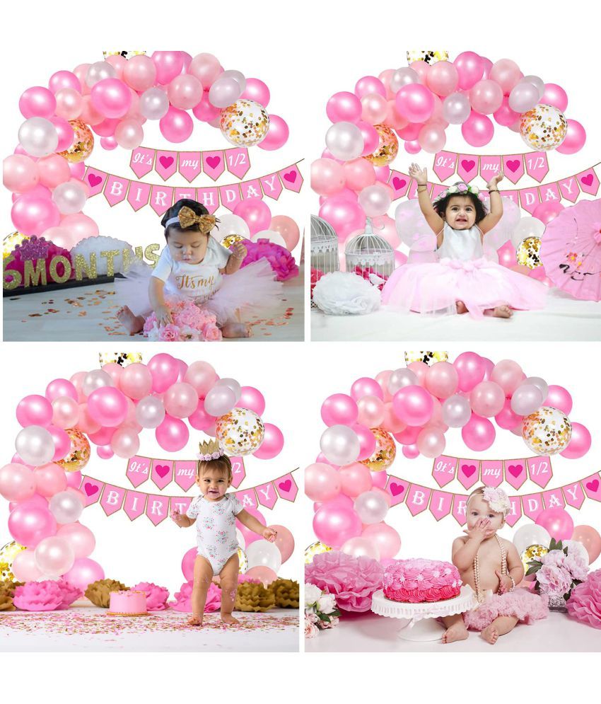 Party Propz Half Birthday Decorations For Baby Girl Combo 46Pcs Items