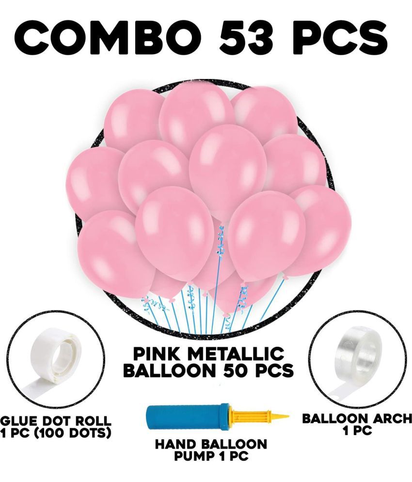     			Party Propz Pink Metallic Balloons For Decoration With Balloon Hand Pump, Ballons Glue Dot And Ballon Strip Arch Packet - Happy Birthday Party Celebrations Items Combo Set - For Kids Girls Baby -53Pcs
