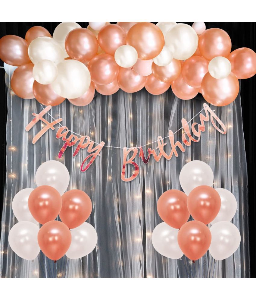     			Party Propz Rose Gold Birthday Decoration Set For Birthday Decorations Party, Birthday Celebration Kit, Set For Girls Women Mom - Balloons, Foil Banner, Net, Fairy Light - 39Pcs Girls Kits