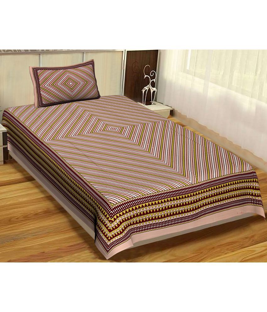     			Uniqchoice - Brown Cotton Single Bedsheet with 1 Pillow Cover