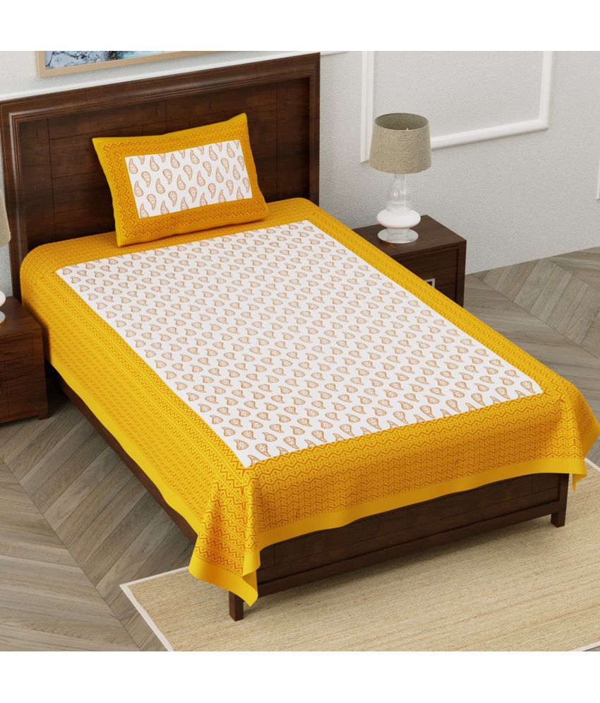     			Uniqchoice - Yellow Cotton Single Bedsheet with 1 Pillow Cover