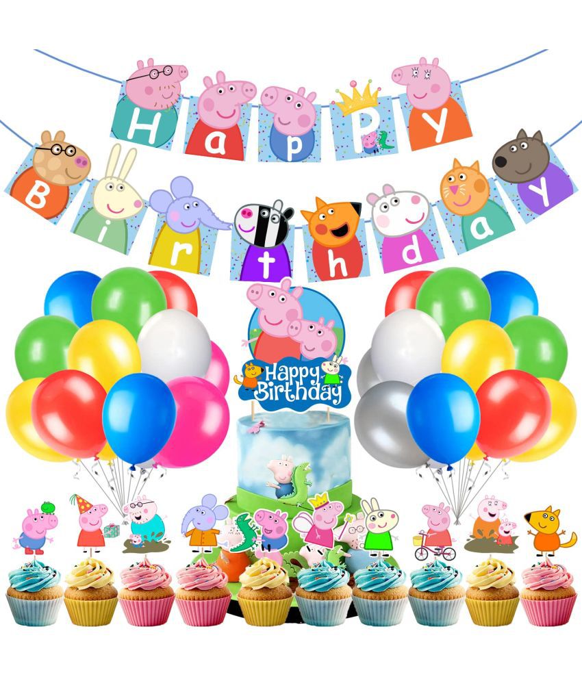     			Zyozi Peppa Pig Birthday Party Supplies Include Happy Birthday Banner, Pepaa Pig Cake Topper, Balloons, Cupcake Toppers, , Pig Party Supplies for Kids (Pack of 37)