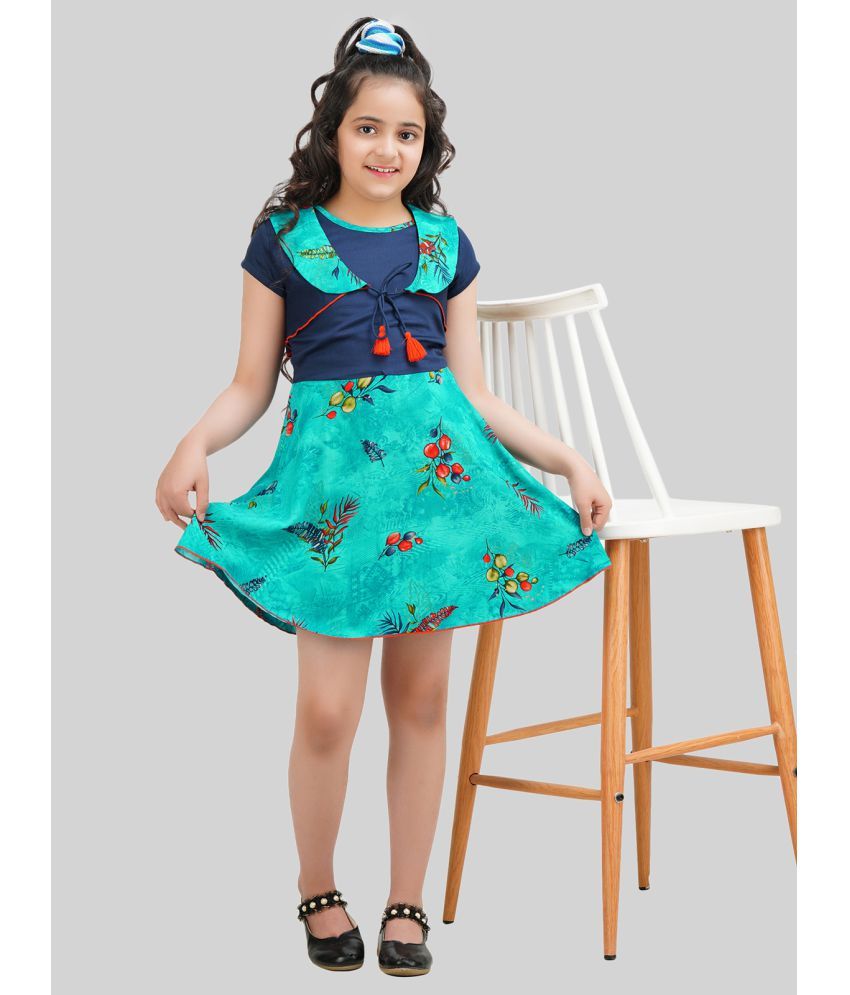     			Being Naughty Rayon A-line Dress For Girls ( Pack of 1 , Blue & Green )