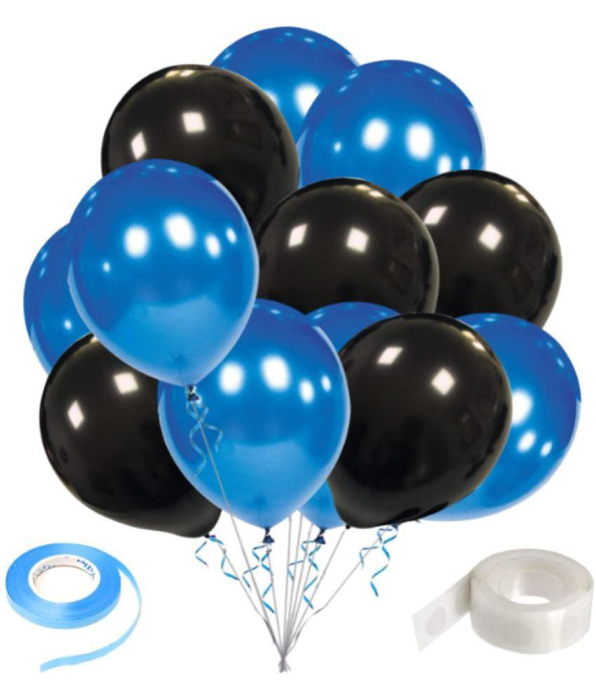     			Zyozi  Metallic Blue and Black Balloons,10nch Blue and Metallic Black Birthday Party Balloons with Ribbon and Glue Dot for Baby Shower Wedding Decorations(Pack of 27)