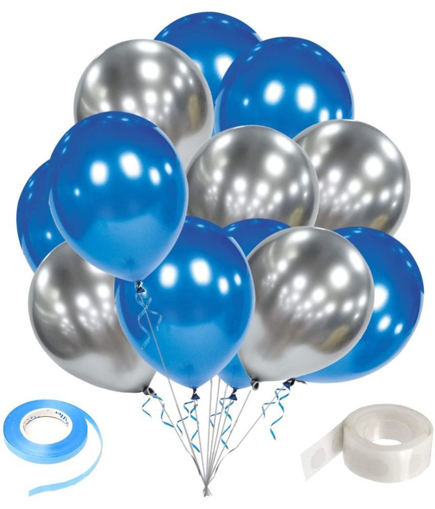     			Zyozi  Metallic Blue and Silver Balloons,10nch Blue and Metallic Silver Birthday Party Balloons with Ribbon and Glue Dot for Baby Shower Wedding Decorations(Pack of 27)
